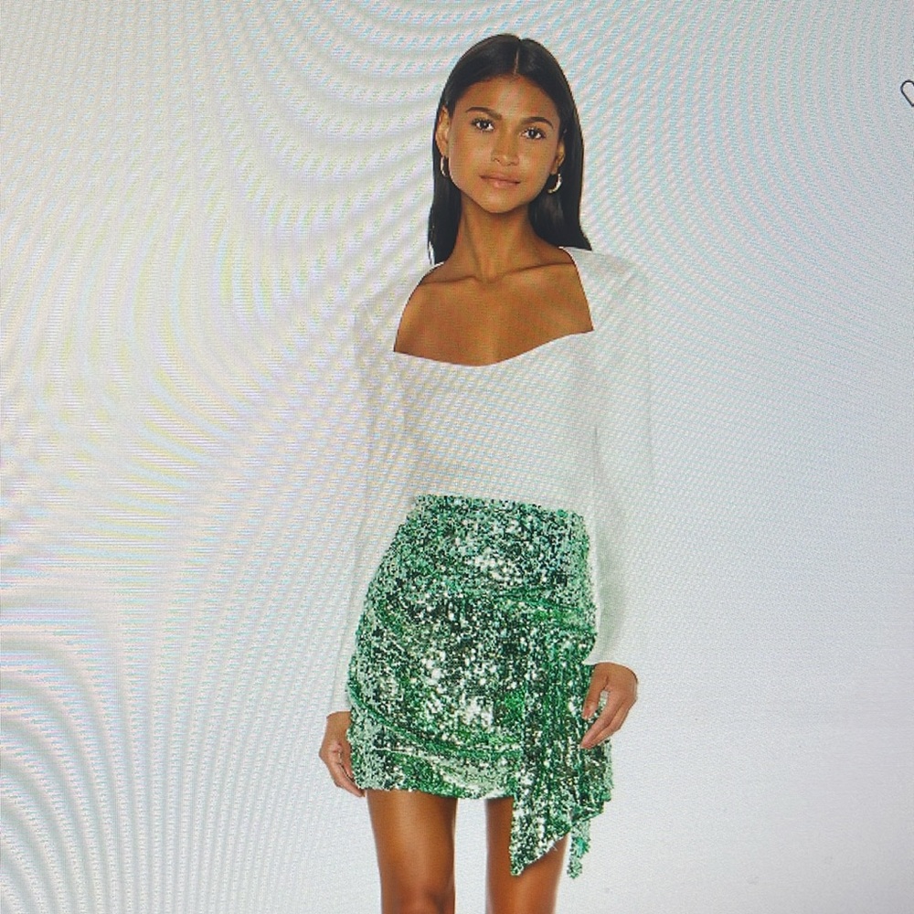 For Love & Lemons Green Sequin Mini Skirt